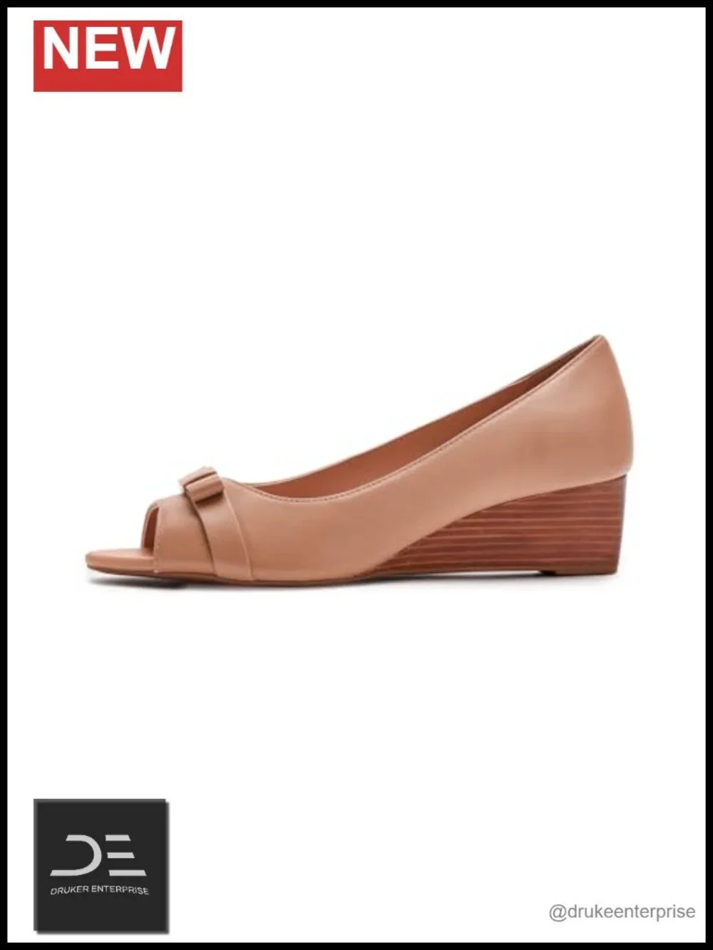 Women's Leather Peep Toe Bow Wedge Heels - Lightweight Business Casual